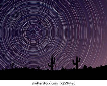 Simple vector of stars trace circles on the sky with light of daybreak(look like long exposure photography).