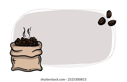Simple vector sticker with a bag of coffee beans. Template for price tag, label. Hand drawn illustration. Icons signs and symbols for design