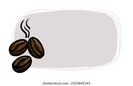 Einfacher Vektoraufkleber mit Kaffeebohnen. Vorlage für Preisschild, Etikett. Handgezeichnete Abbildung. Symbole und Zeichen für das Design