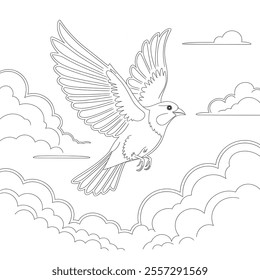 A simple vector style the bird flies coloring page of a line art 