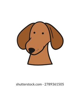 A simple vector style drawing of a brown sausage dog face isolated on white background with clean lines and flat colors