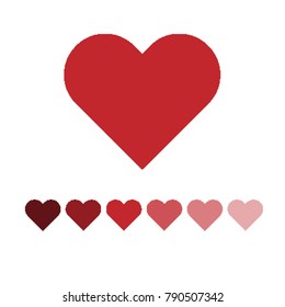 A simple vector symbol of a red heart for your design. Six color variations of red.