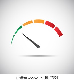 Simple vector tachometer with indicator in green part, speedometer icon, performance measurement symbol
