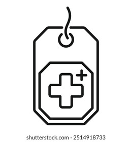 Vetor simples de uma etiqueta com uma cruz médica, representando serviços de saúde e médicos