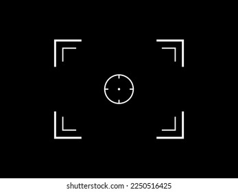 Simple vector target aim, focus lens icon template, logo, camera frame or photo viewfinder screen line symbol at black background.