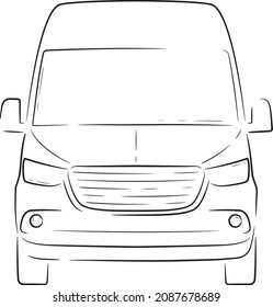 Simple vector technical drawing of a larger van. White background, front view.