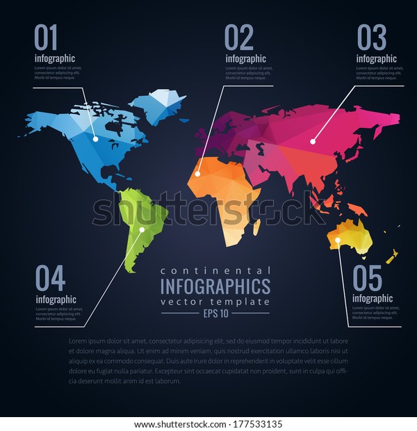 Simple Vector Template Continental World Map Stock Vector (Royalty Free ...