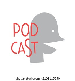 Einfache Vektorvorlage für Podcast-Cover mit Silhouette von sprechender Person und roten Buchstaben Podcast-Schrift