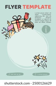 Simple vector template with space for photo. Design for birthdays, holidays, parties. Hand drawn mockup for advertising, flyer, banner, announcement, brochure