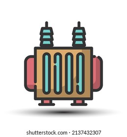 Simple vector transformer filled line icon, supply and distribution concept small shadow on the white background