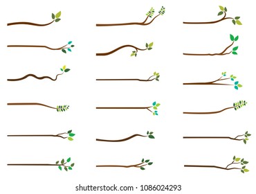 Simple vector tree branches with green leaves on white background for greeting cards and graphic design 