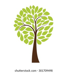 Simple vector tree with brown bark and green leafs