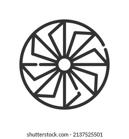 Simple vector turbine outline icon, fan and hydro electricity concept small shadow on the white background