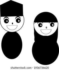 A simple vector of two people smiling and wearing cap and head scarf