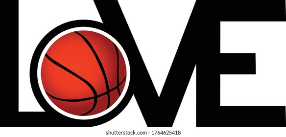 Simple Vector Typography Design of Love with Basketball in Red and Black
