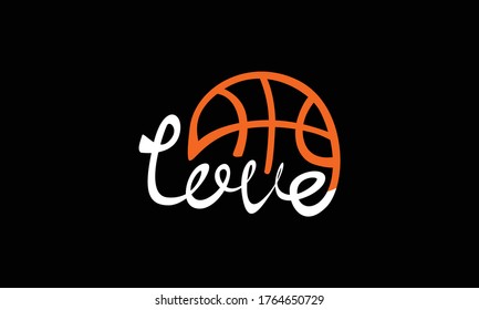 Simple Vector Typography Design of Love with Basketball in White and Orange with Black Background