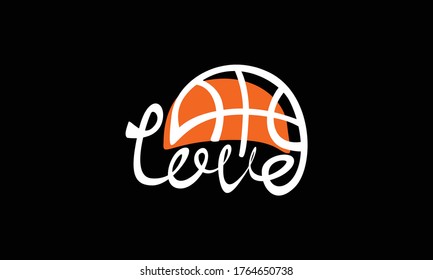 Simple Vector Typography Design of Love with Basketball in White and Orange with Black Background