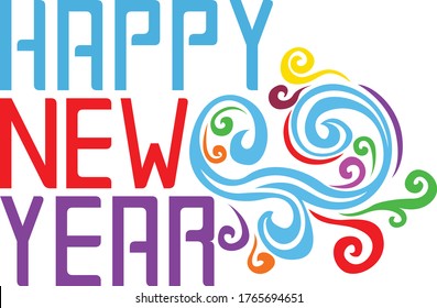 Simple Vector Typography Design of New Year 2020 in Blue, Red and Purple