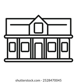 Vector simple de la fachada de un edificio universitario con columnas y ventanas, aislado en un fondo blanco