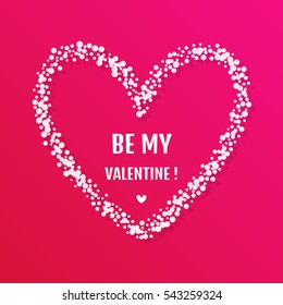 Simple vector valentine day card with mosaic heart shape on pink background.