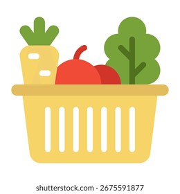 Simple vector of a vegetable basket with assorted produce.