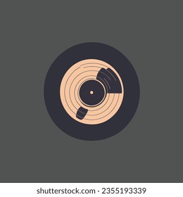 Diseño de logotipo de disco de vinilo vectorial simple, fondo negro