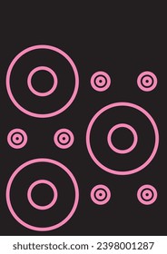 Simple vector wallpaper. Background in black color. Larger and smaller circles in pink are placed on the surface. Minimalistic, background, presentation, web.