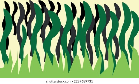 Simple vector wallpaper with blades of grass on the sea sandy bottom. Grass, leaf, sand, underwater, simple. Lines, abstraction.