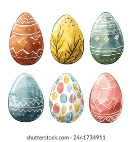 simple vector watercolour set of easter eggs