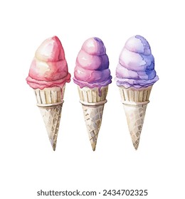 simple vector watercolour set of ice cream