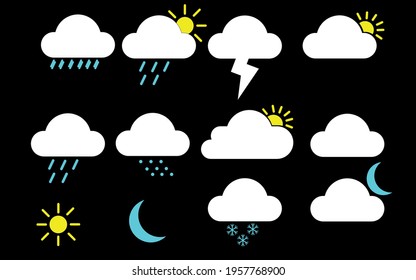 Simple vector weather icons. Clouds sun weather