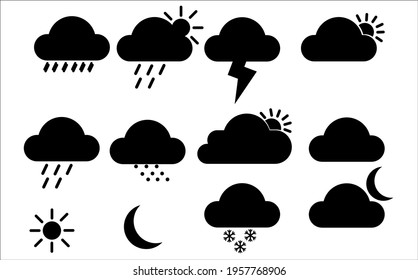 Simple vector weather icons. Clouds sun weather
