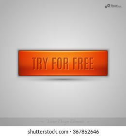 Simple vector web button with shadow on the gay background. Orange design element.