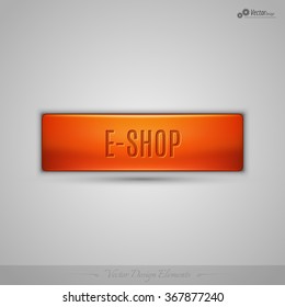 Simple vector web button with shadow on the gay background. Orange design element.