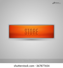 Simple vector web button with shadow on the gay background. Orange design element.