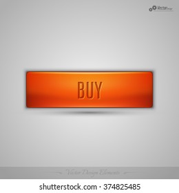 Simple vector web button with shadow on the gay background. Orange design element.