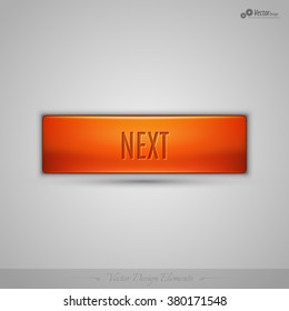 Simple vector web button with shadow on the gay background. Orange design element.