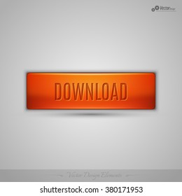 Simple vector web button with shadow on the gay background. Orange design element.