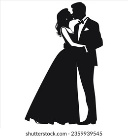 Simple vector wedding couple silhouettes