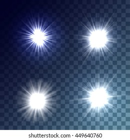 Simple vector white and bright suns on transparent background. Release clipping mask for work.