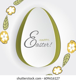 Simple vector white egg paper with cut out effect for happy easter decorate. card design background. Isolated festive element. Traditional symbol for religious celebration, banner, advertisement