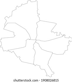 Simple vector white map with black borders of sectors Bucharest, Romania