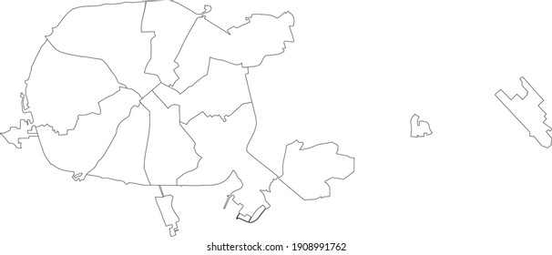 Simple vector white map with black borders of raions (districts) of Minsk, Belarus