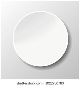 simple vector white paper circle with shadows isolated on gray background, blank trendy label