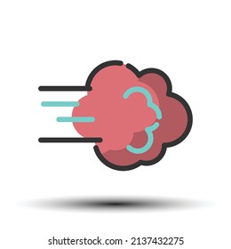 Simple vector wind filled line icon, nature and weather concept small shadow on the white background