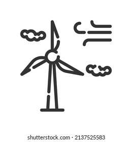 Einfache Vektorwindturbinenumrisssymbol, Konzept für erneuerbare Energie, kleiner Schatten auf weißem Hintergrund