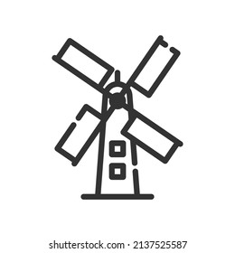 Simple vector windmill outline icon, power and farming concept small shadow on the white background