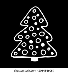 Sencilla ilustración de estilo de doodle vectorial de invierno navideño. Ilustración dibujada por las manos con estilo de línea de arte en blanco sobre fondo negro. Creación de diseño para Año Nuevo, invierno, Navidad