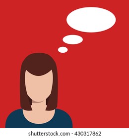 Simple vector woman with think/speak bubble over her head.