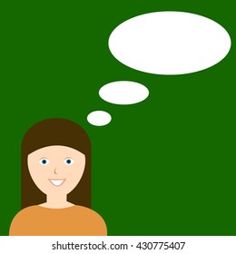 Simple vector woman with think/speak bubble over her head.